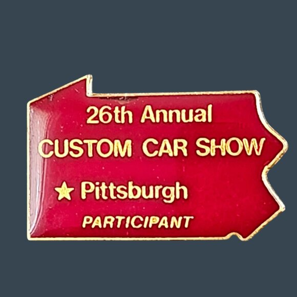26th Annual Custom Car Show Participant Pin Pittsburgh Red Gold Enamel Lapel - Picture 1 of 3